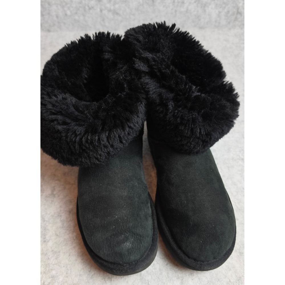 UGG Fluff Mini Quilted Black Suede Sheepskin Fur Ankle Boots 1098533 Mens 7